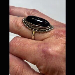 90s OOAK Oval Blue Goldstone Sterling Silver Ring Boho Grunge Good Luck 8